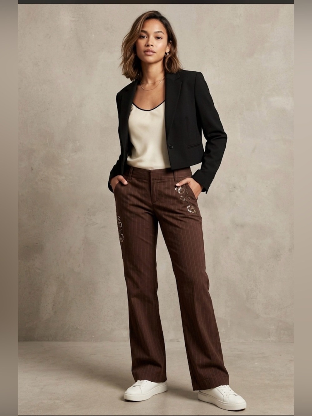 Calvin Klein Women’s Brown Pinstripe Embroidered Bootcut Pants Size 29